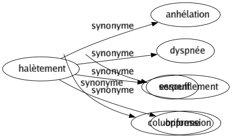 Synonyme de Halètement : Anhélation Dyspnée Essoufflement Oppression 