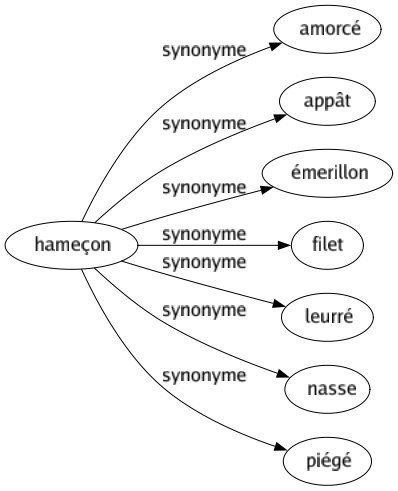 Synonyme de Hameçon : Amorcé Appât Émerillon Filet Leurré Nasse Piégé 