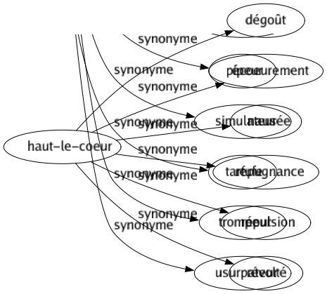 Synonyme de Haut-le-coeur : Dégoût Écoeurement Nausée Répugnance Répulsion Révolté 