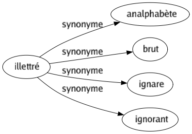 Synonyme de Illettré : Analphabète Brut Ignare Ignorant 