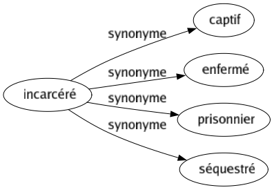 Synonyme de Incarcéré : Captif Enfermé Prisonnier Séquestré 