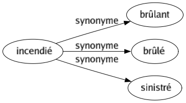 Synonyme de Incendié : Brûlant Brûlé Sinistré 