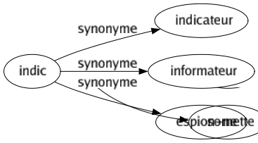 Synonyme de Indic : Indicateur Informateur Espion-ne 