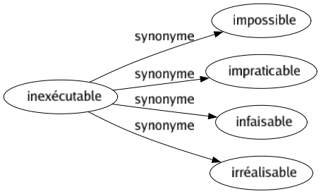 Synonyme de Inexécutable : Impossible Impraticable Infaisable Irréalisable 