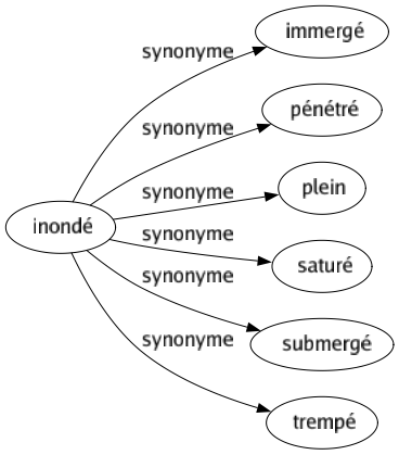 Synonyme de Inondé : Immergé Pénétré Plein Saturé Submergé Trempé 