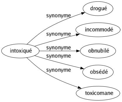 Synonyme de Intoxiqué : Drogué Incommodé Obnubilé Obsédé Toxicomane 