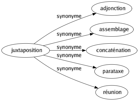 Synonyme de Juxtaposition : Adjonction Assemblage Concaténation Parataxe Réunion 