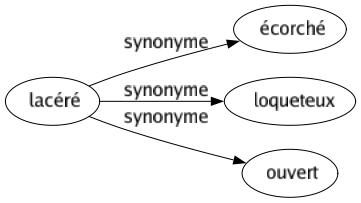 Synonyme de Lacéré : Écorché Loqueteux Ouvert 