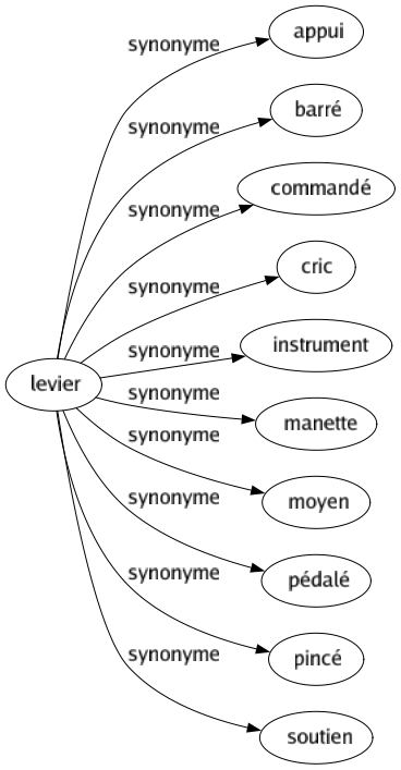 Synonyme de Levier : Appui Barré Commandé Cric Instrument Manette Moyen Pédalé Pincé Soutien 