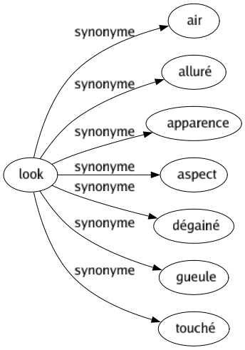 Synonyme de Look : Air Alluré Apparence Aspect Dégainé Gueule Touché 