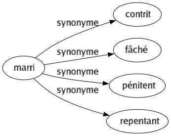Synonyme de Marri : Contrit Fâché Pénitent Repentant 