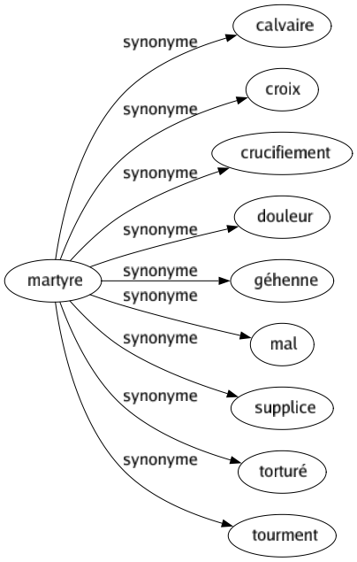 Synonyme de Martyre : Calvaire Croix Crucifiement Douleur Géhenne Mal Supplice Torturé Tourment 