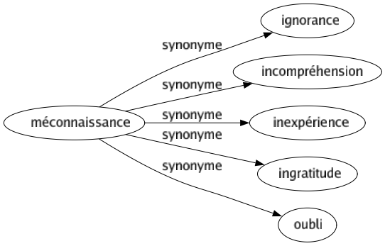 Synonyme de Méconnaissance : Ignorance Incompréhension Inexpérience Ingratitude Oubli 