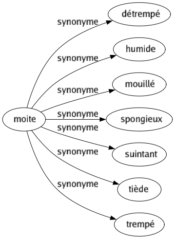 Synonyme de Moite : Détrempé Humide Mouillé Spongieux Suintant Tiède Trempé 