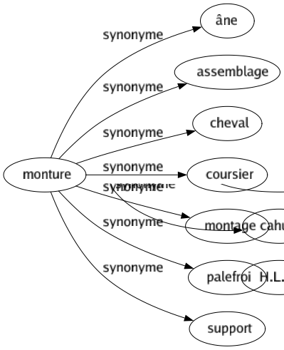 Synonyme de Monture : Âne Assemblage Cheval Coursier Montage Palefroi Support 