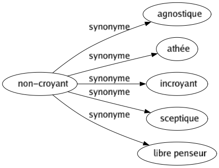 Synonyme de Non-croyant : Agnostique Athée Incroyant Sceptique Libre penseur 