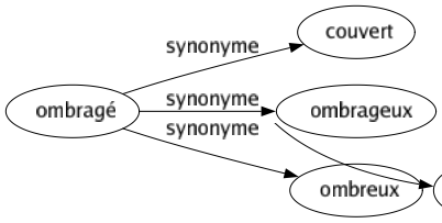 Synonyme de Ombragé : Couvert Ombrageux Ombreux 