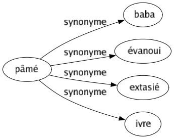 Synonyme de Pâmé : Baba Évanoui Extasié Ivre 