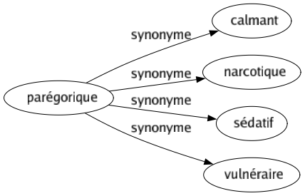 Synonyme de Parégorique : Calmant Narcotique Sédatif Vulnéraire 