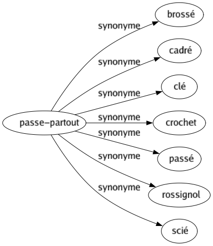 Synonyme de Passe-partout : Brossé Cadré Clé Crochet Passé Rossignol Scié 
