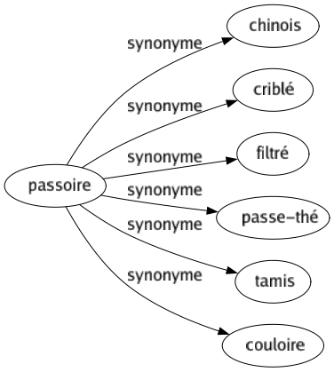 Synonyme de Passoire : Chinois Criblé Filtré Passe-thé Tamis Couloire 