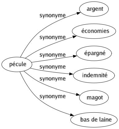 Synonyme de Pécule : Argent Économies Épargné Indemnité Magot Bas de laine 