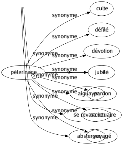 Synonyme de Pèlerinage : Culte Défilé Dévotion Jubilé Pardon Sanctuaire Voyagé 