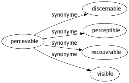 Synonyme de Percevable : Discernable Perceptible Recouvrable Visible 