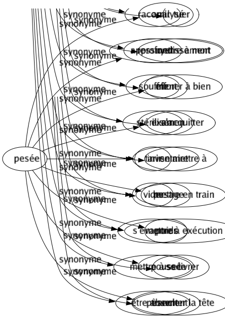 Synonyme de Pesée : Analysé Approfondissement Effort Examen Inventaire Pesage Poids Poussée Pèsement 