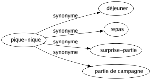 Synonyme de Pique-nique : Déjeuner Repas Surprise-partie Partie de campagne 