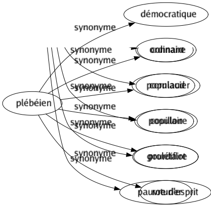Synonyme de Plébéien : Démocratique Ordinaire Populacier Populaire Prolétaire Roturier 
