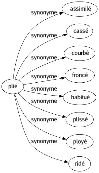 Synonyme de Plié : Assimilé Cassé Courbé Froncé Habitué Plissé Ployé Ridé 