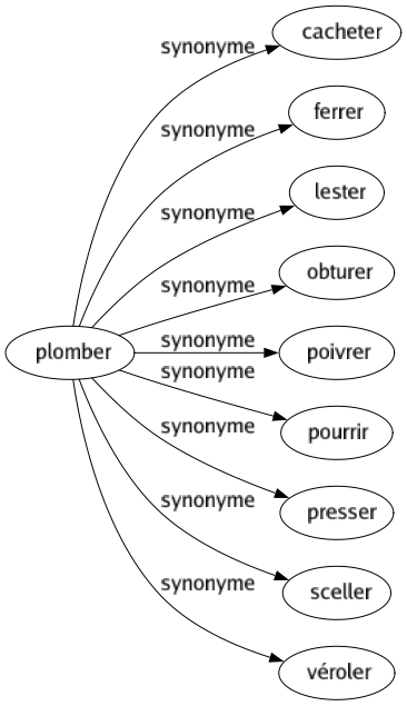 Synonyme de Plomber : Cacheter Ferrer Lester Obturer Poivrer Pourrir Presser Sceller Véroler 