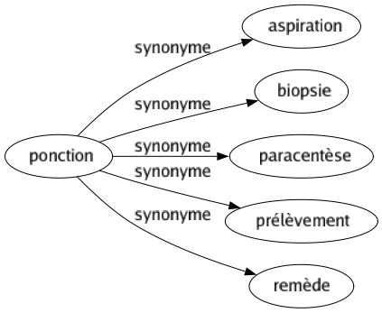 Synonyme de Ponction : Aspiration Biopsie Paracentèse Prélèvement Remède 