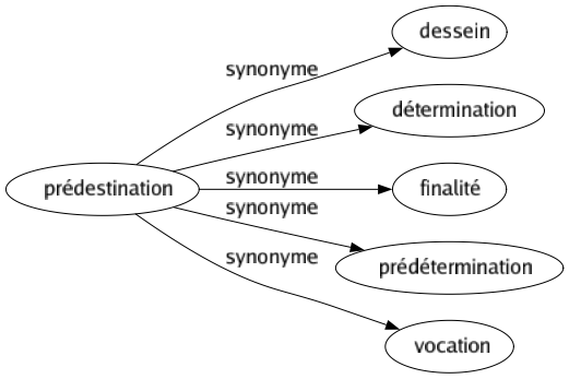 Synonyme de Prédestination : Dessein Détermination Finalité Prédétermination Vocation 