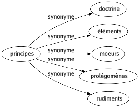 Synonyme de Principes : Doctrine Éléments Moeurs Prolégomènes Rudiments 