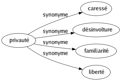 Synonyme de Privauté : Caressé Désinvolture Familiarité Liberté 