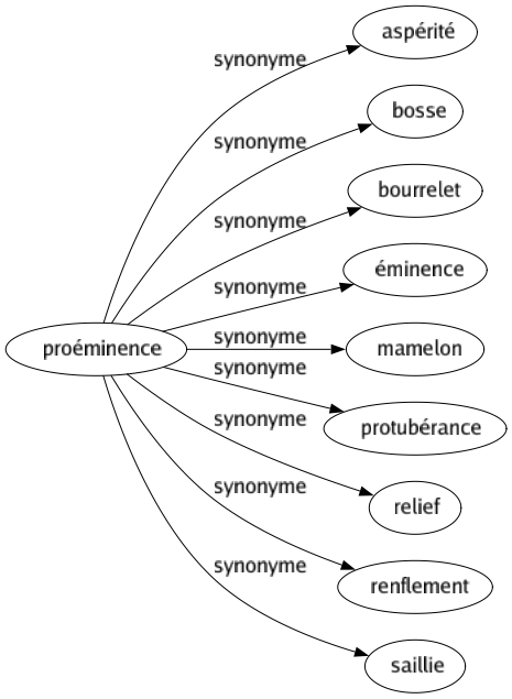 Synonyme de Proéminence : Aspérité Bosse Bourrelet Éminence Mamelon Protubérance Relief Renflement Saillie 