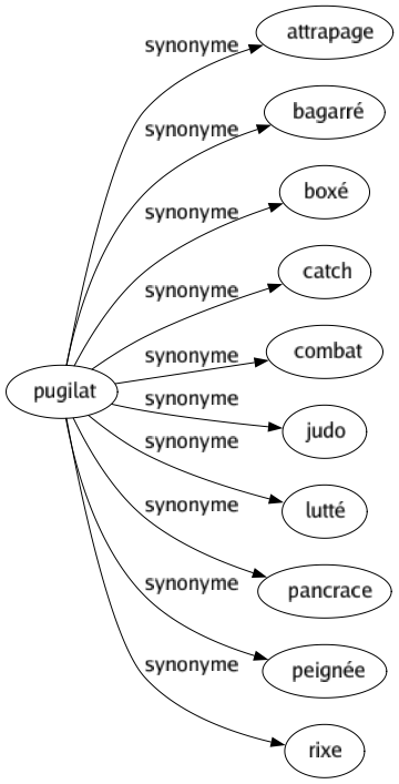 Synonyme de Pugilat : Attrapage Bagarré Boxé Catch Combat Judo Lutté Pancrace Peignée Rixe 