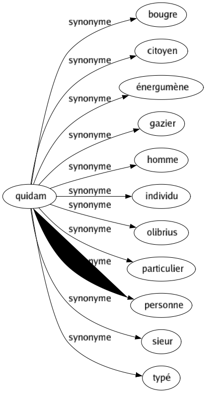 Synonyme de Quidam : Bougre Citoyen Énergumène Gazier Homme Individu Olibrius Particulier Personne Sieur Typé 