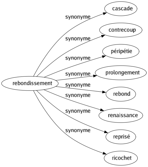 Synonyme de Rebondissement : Cascade Contrecoup Péripétie Prolongement Rebond Renaissance Reprisé Ricochet 
