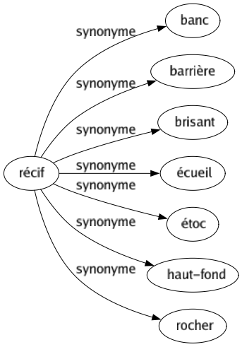 Synonyme de Récif : Banc Barrière Brisant Écueil Étoc Haut-fond Rocher 