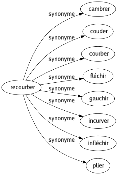 Synonyme de Recourber : Cambrer Couder Courber Fléchir Gauchir Incurver Infléchir Plier 