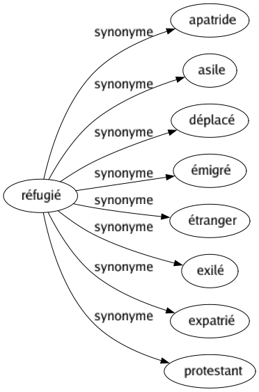 Synonyme de Réfugié : Apatride Asile Déplacé Émigré Étranger Exilé Expatrié Protestant 