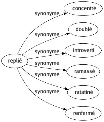 Synonyme de Replié : Concentré Doublé Introverti Ramassé Ratatiné Renfermé 