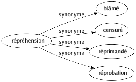 Synonyme de Répréhension : Blâmé Censuré Réprimandé Réprobation 