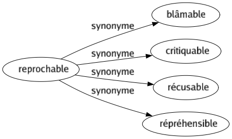 Synonyme de Reprochable : Blâmable Critiquable Récusable Répréhensible 