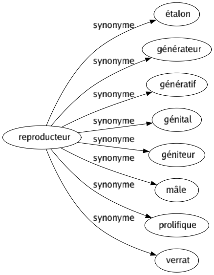 Synonyme de Reproducteur : Étalon Générateur Génératif Génital Géniteur Mâle Prolifique Verrat 