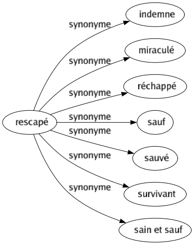 Synonyme de Rescapé : Indemne Miraculé Réchappé Sauf Sauvé Survivant Sain et sauf 