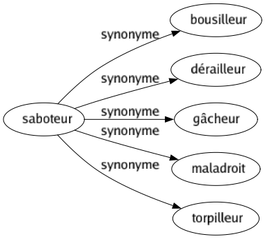 Synonyme de Saboteur : Bousilleur Dérailleur Gâcheur Maladroit Torpilleur 
